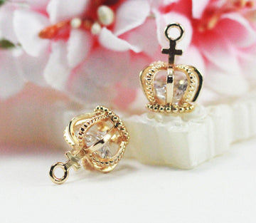 1pc, 11x15mm (big)/9x12mm(small) 14k Gold plated crown pendant charm